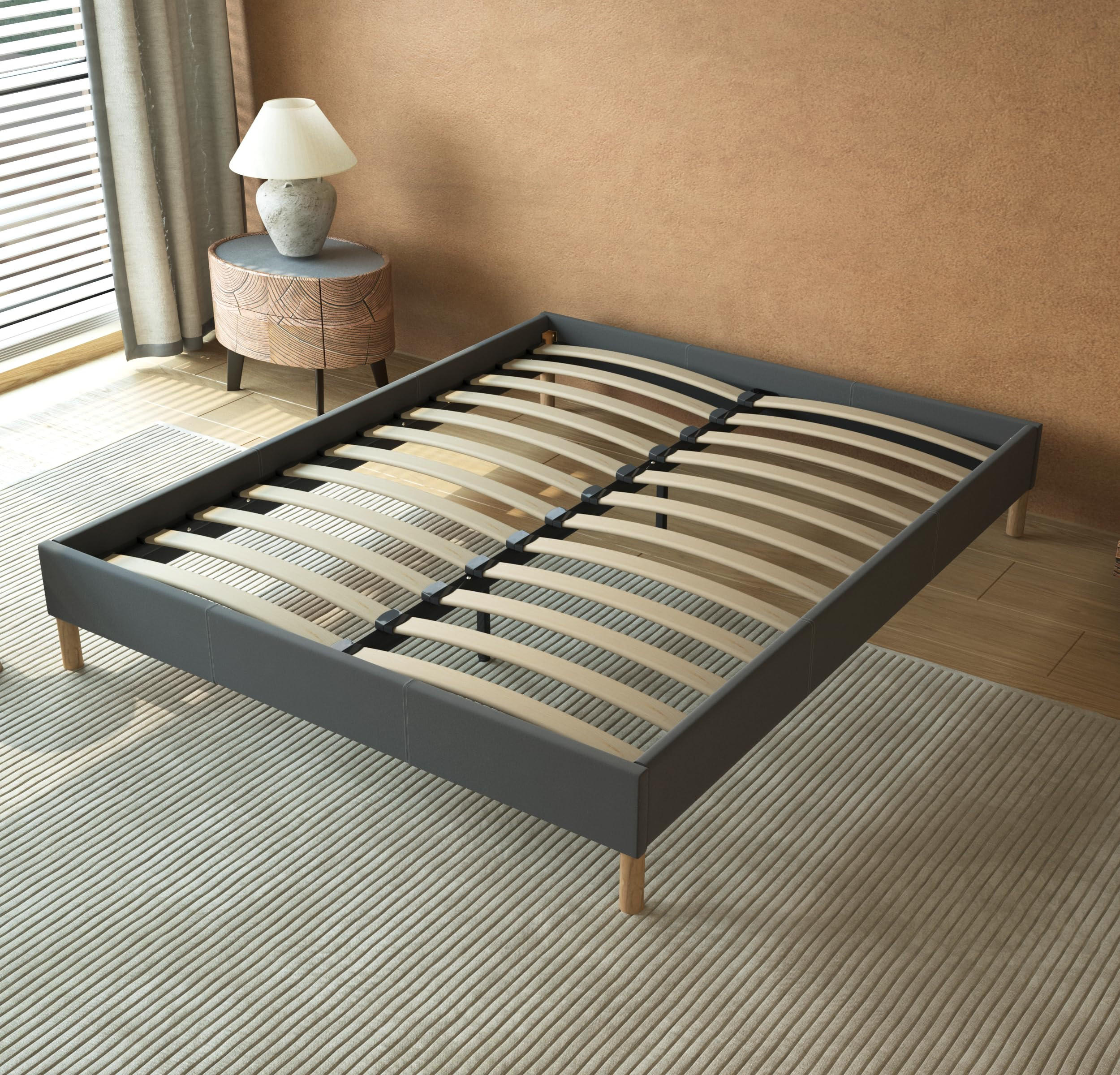 BETT aus grauem Stoff 160x200cm - Grau, Naturmaterialien/Holz (160/200cm) - November Sleep