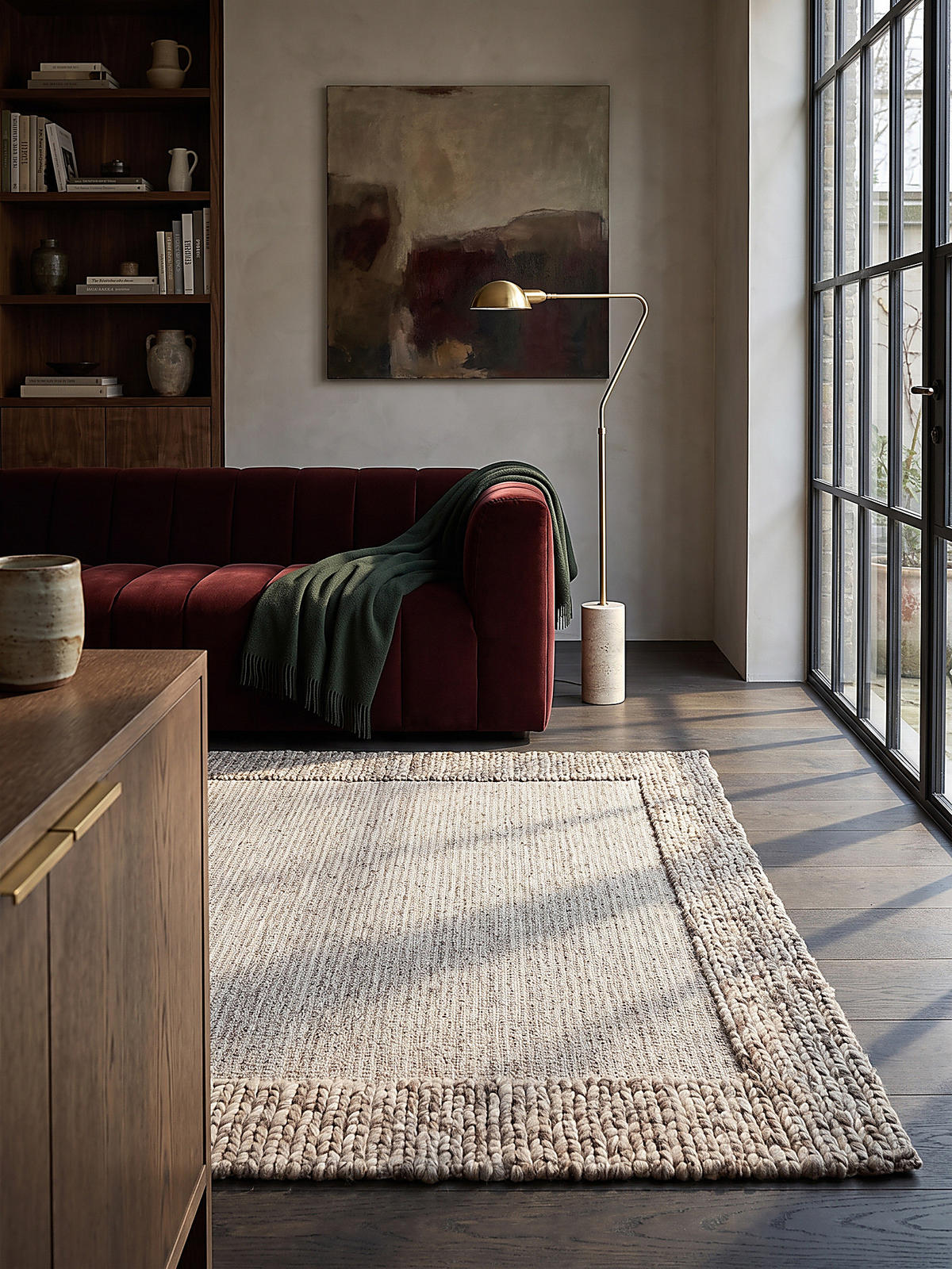 TEPPICH Flachgewebe, handgewebt, CALDER, in Beige-Braun, Zopfbordüre, 120 x 170 cm - Beige, Textil (120/170cm) - KADIMA DESIGN