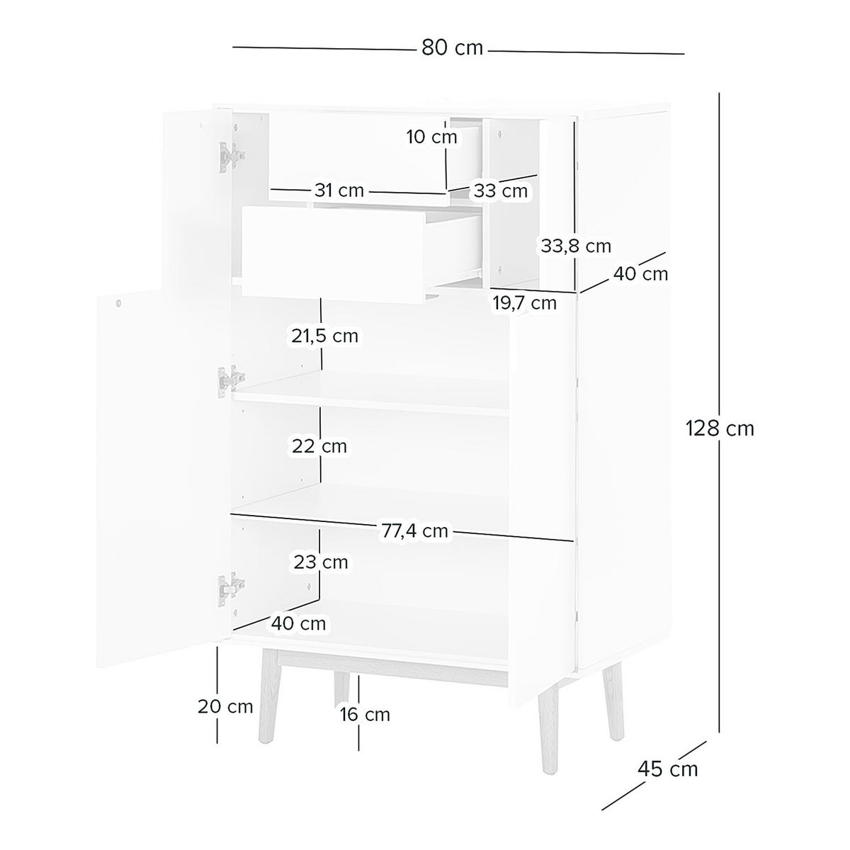 HIGHBOARD mit 2 Schubladen - Eichefarben/Weiß, Holzwerkstoff (80/128/45cm) - home24