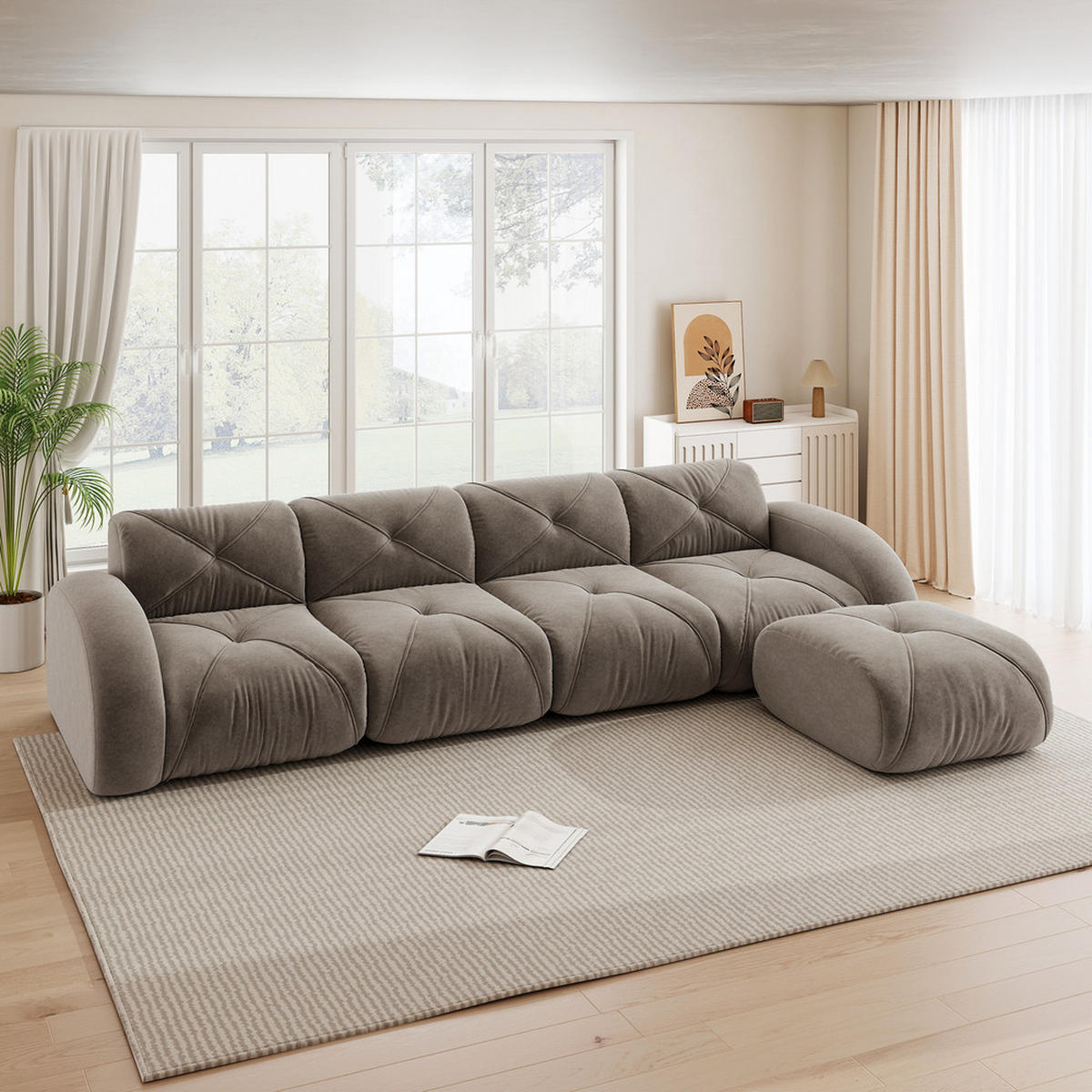 ECKSOFA 358x171cm Der rutschfeste Sockel - Taupe, Textil (171/358cm) - Raelunyi