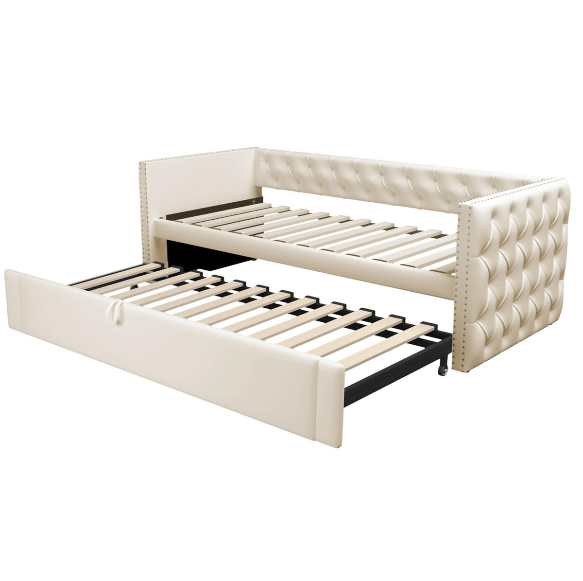 POLSTERBETT Schlafsofa 90/200 cm ausziehbar mit Lattenrost und Samtbezug, Beige - Beige, Textil (90/200cm) - Redom