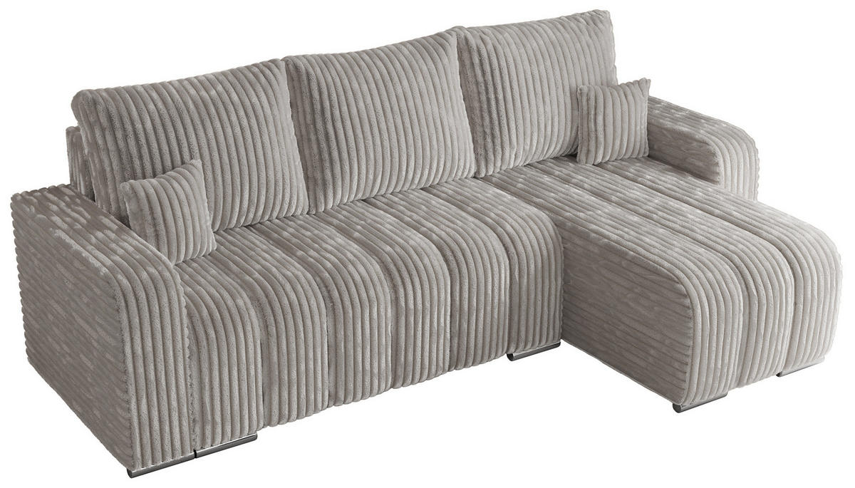 ECKSOFA KIRASSO L Hellgrau Cord - Hellgrau/Grau, Textil (245/147cm) - MKS