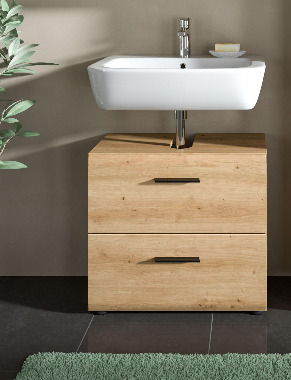 WASCHBECKENUNTERSCHRANK Eiche Artisan, Bad Unterschrank mit Vollauszug Schubkästen, Breite 60 cm - Schwarz/Eiche Artisan, Holzwerkstoff/Kunststoff (60/54/30cm) - Inn.Furn