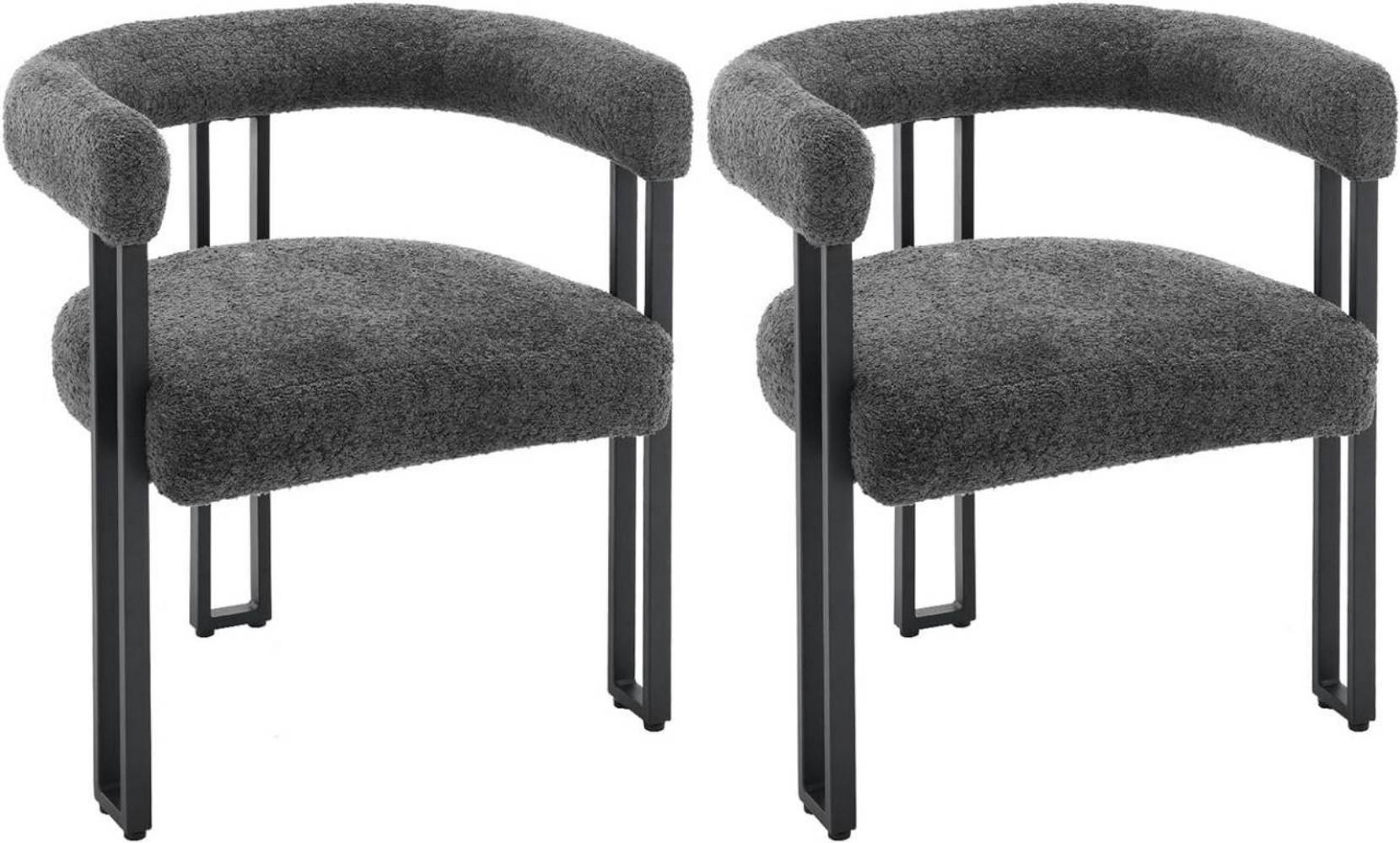 ESSZIMMERSTUHL 2er Set, aus Chenille, Dunkelgrau - Dunkelgrau/Schwarz, Kunststoff/Textil (61.5/72/51.5cm) - Woltu