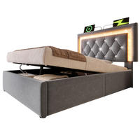 POLSTERBETT Samt 90x200 cm Grau mit Matratze, LED-Beleuchtung, USB- und Type-C-Anschluss - Grau, Textil (90/200cm) - IVMEU