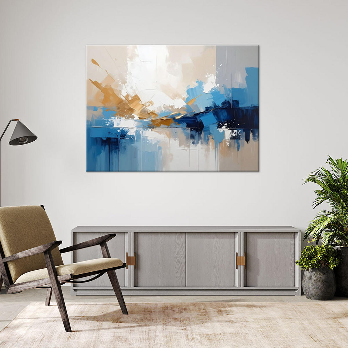 LEINWANDBILDER, Blaue moderne Abstrakt - Blau, Textil (90/60cm) - Feeby