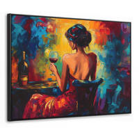 LEINWAND Bilder mit Rahmen - Wein - Frau - Stimmungsvoll - Farbenfroh - 80x60 - Bordeaux, Textil (80/60cm) - MuchoWow
