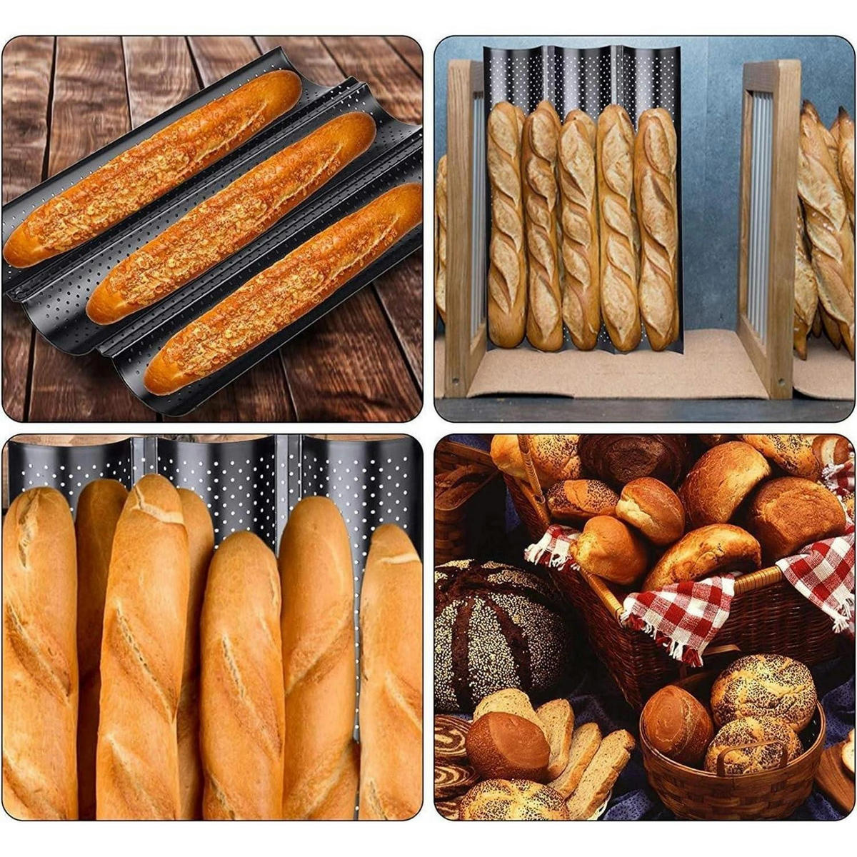 BAGUETTE-BACKFORM 4 Mulden 38 x 33 cm Schwarz - Schwarz, Metall (38/2/33cm)