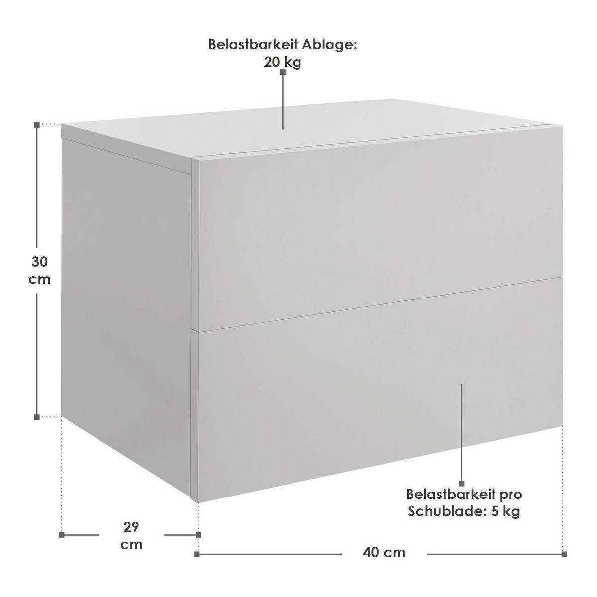 WANDSCHRANK Nachttisch mit 2 Schubladen Weiß 40x29x30 cm - Weiß, Holz (40/30/29cm) - Juskys