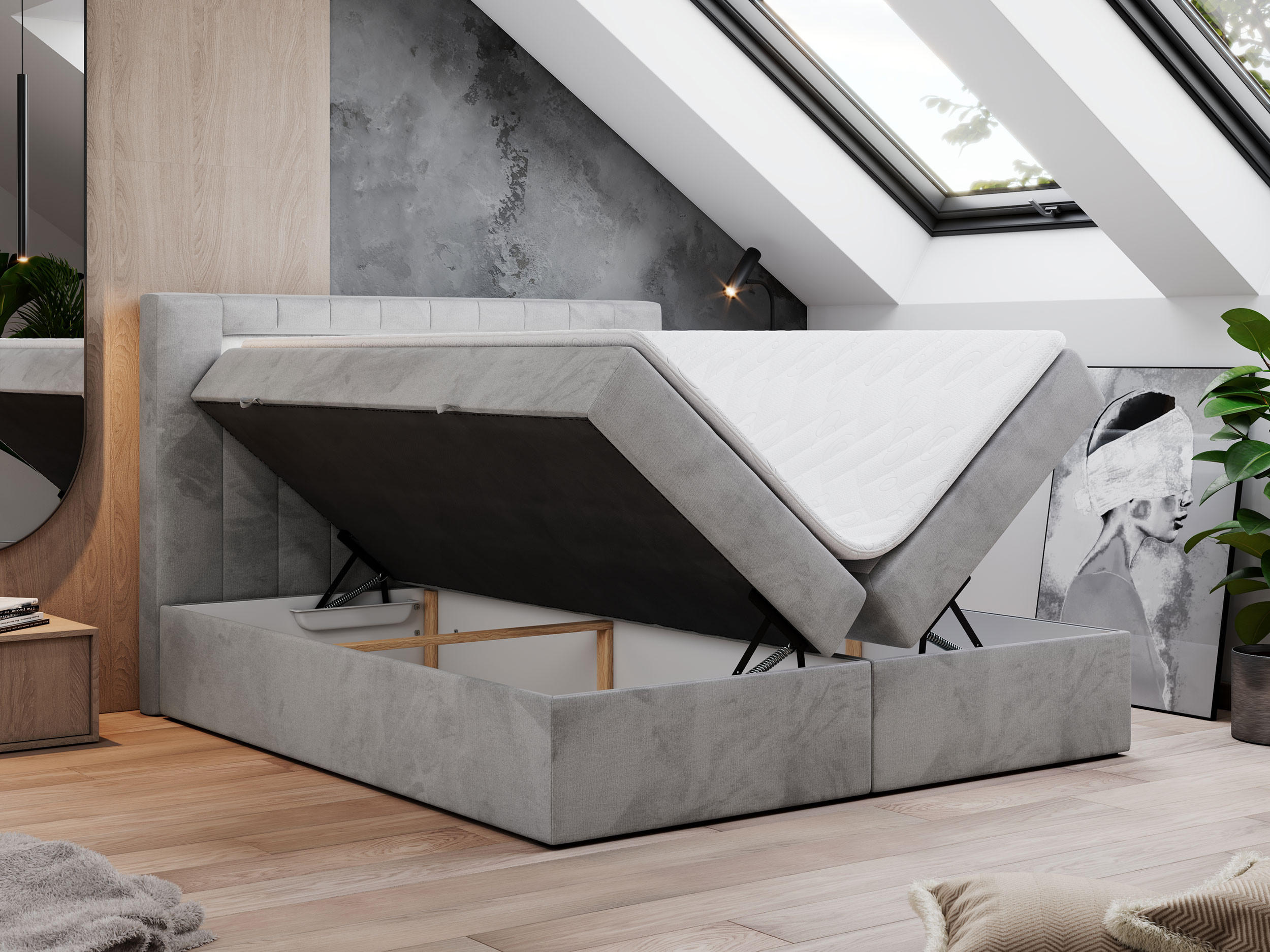 Thumbnail - MKS Boxbett, Hellgrau, Textil, 2-Sitzer, H3, Rechteckig, 120x200 cm, Schlafzimmer, Betten, Boxspringbetten