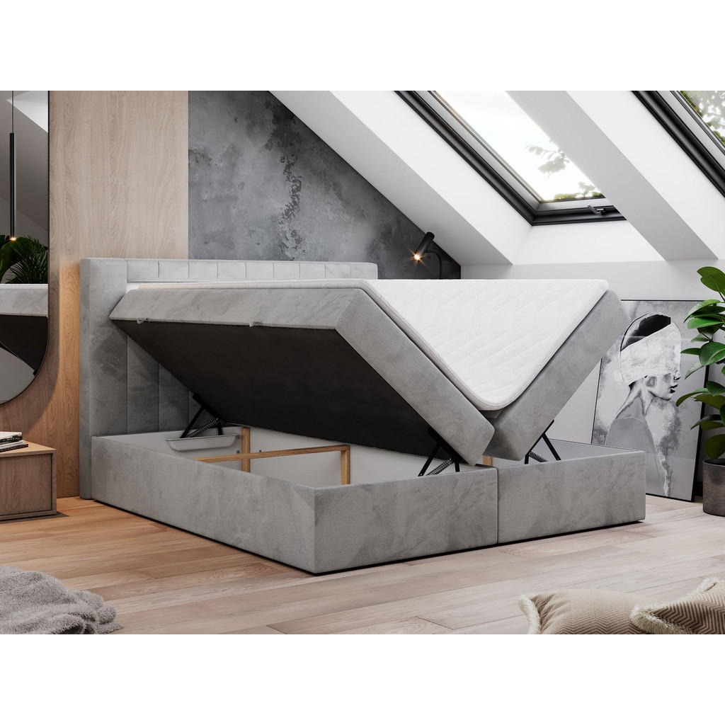 Thumbnail - MKS Boxbett, Hellgrau, Textil, 2-Sitzer, H4, Rechteckig, 200x200 cm, Schlafzimmer, Betten, Boxspringbetten