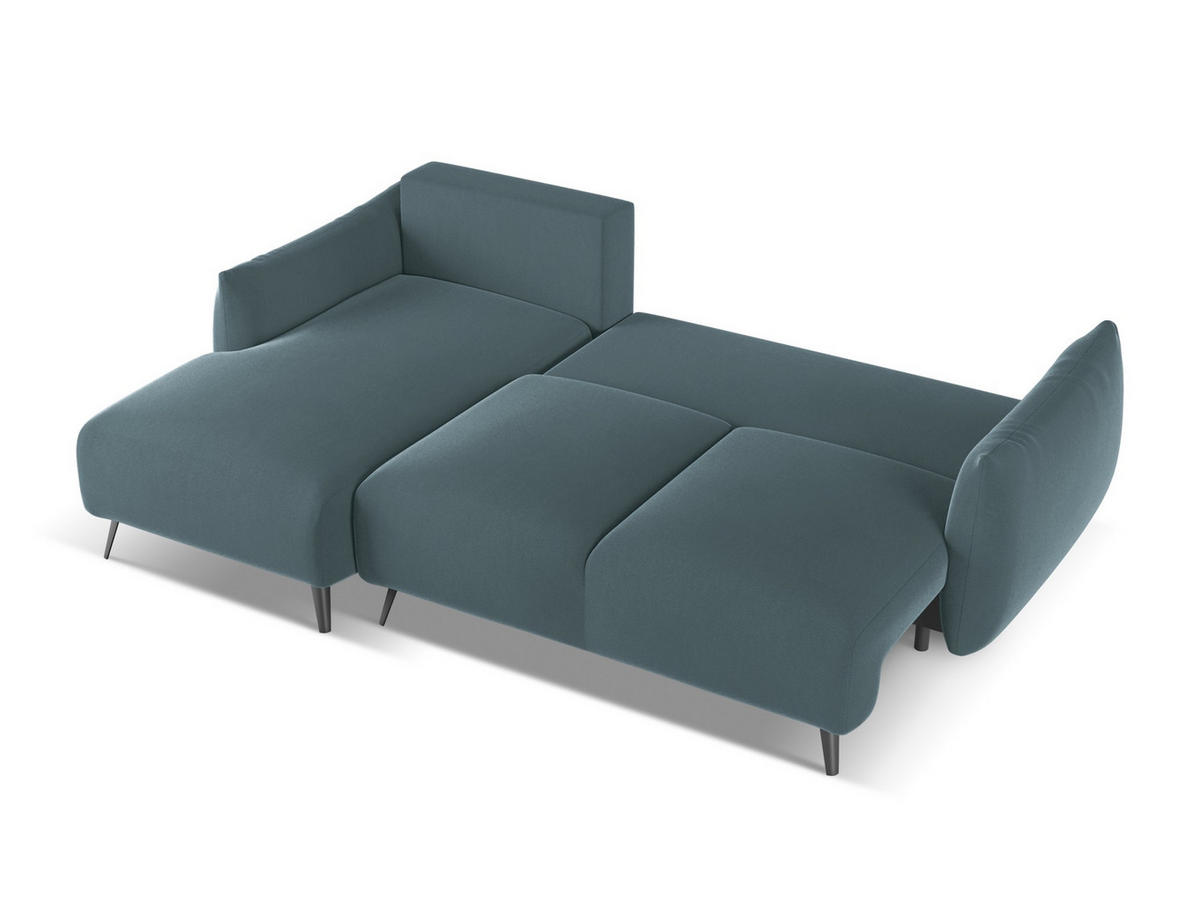 ECKSOFA mit Schlaffunktion Samt Stoff Blau - Blau/Petrol, Textil/Metall (162/242cm) - Makamii