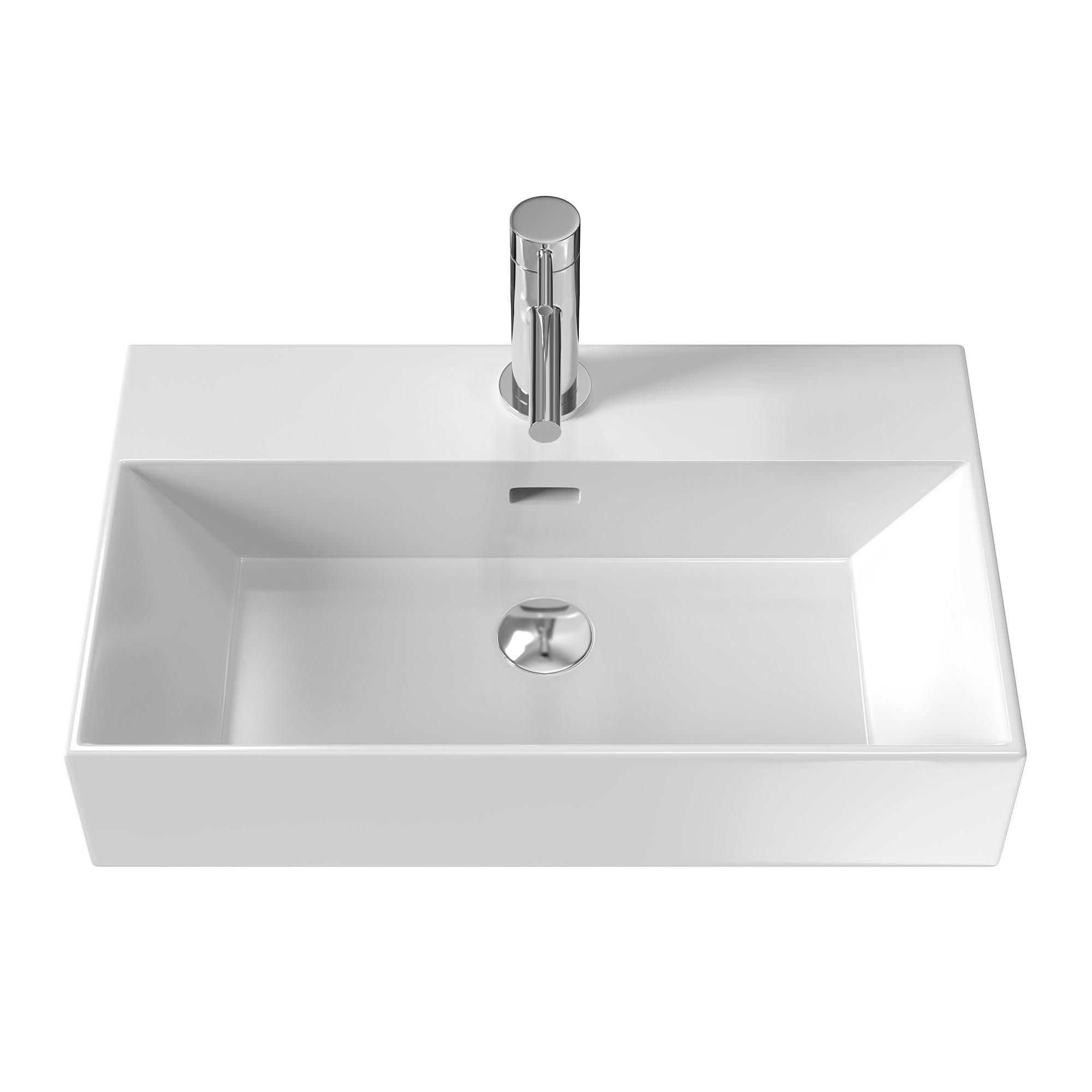 WASCHBECKEN mit Überlauf Weiß 60 / 36 / 13 cm - Weiß Hochglanz, Keramik (36/13/60cm) - EMKE