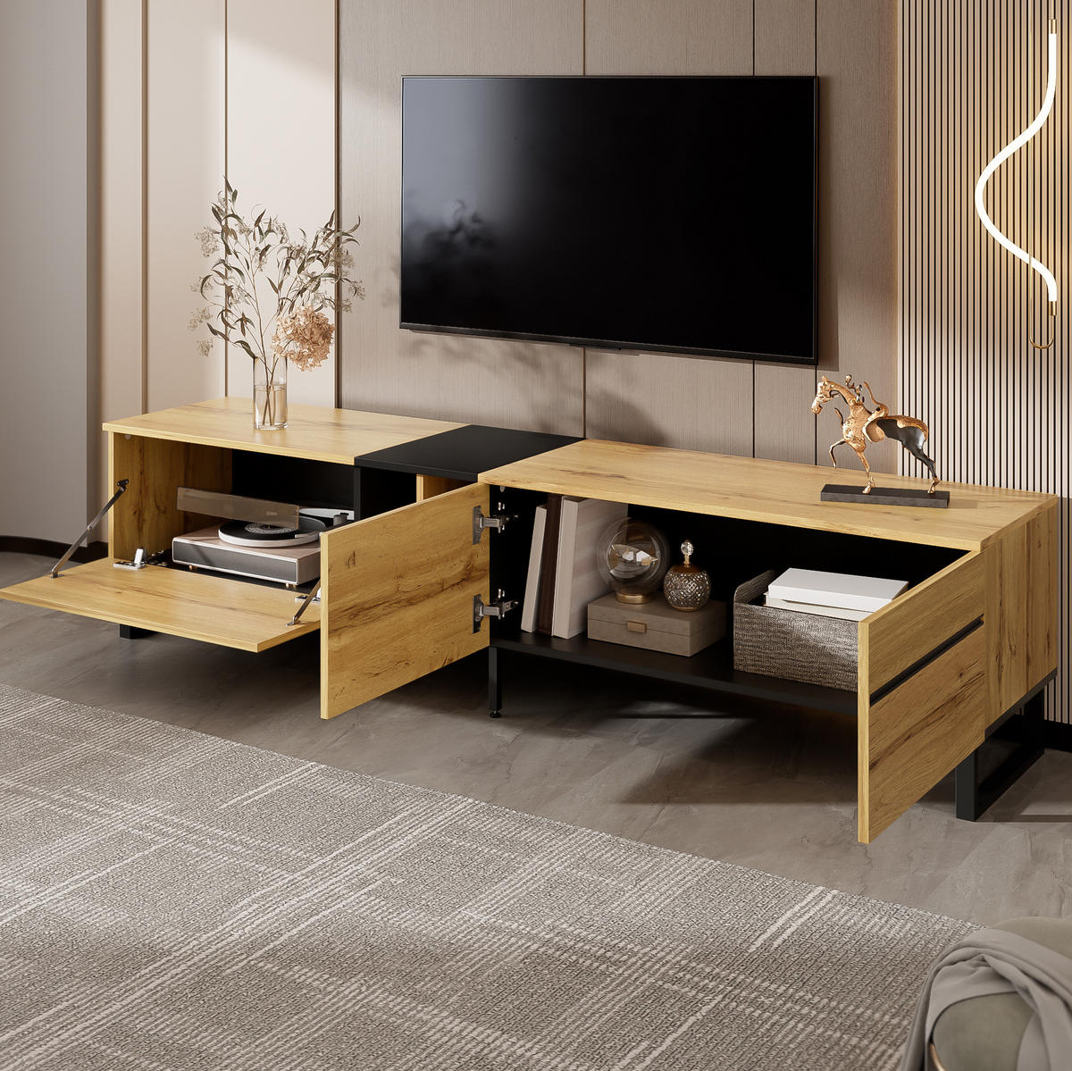 TV-LOWBOARD 180/38/45 cm Holz aus Spanplatte mit Klappfach - Eichefarben, Holzwerkstoff (38/45/180cm) - OKWISH