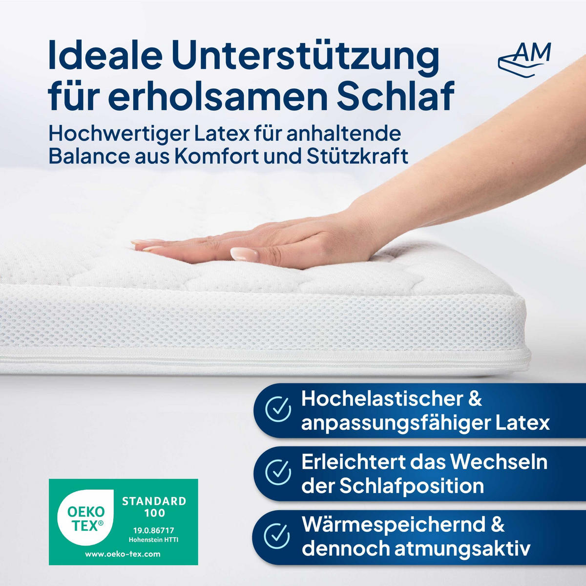 LATEXTOPPER 90/210 cm - 6cm Höhe & Tencel Bezug - Weiß, Textil (90/210cm) - AM Qualitätsmatratzen