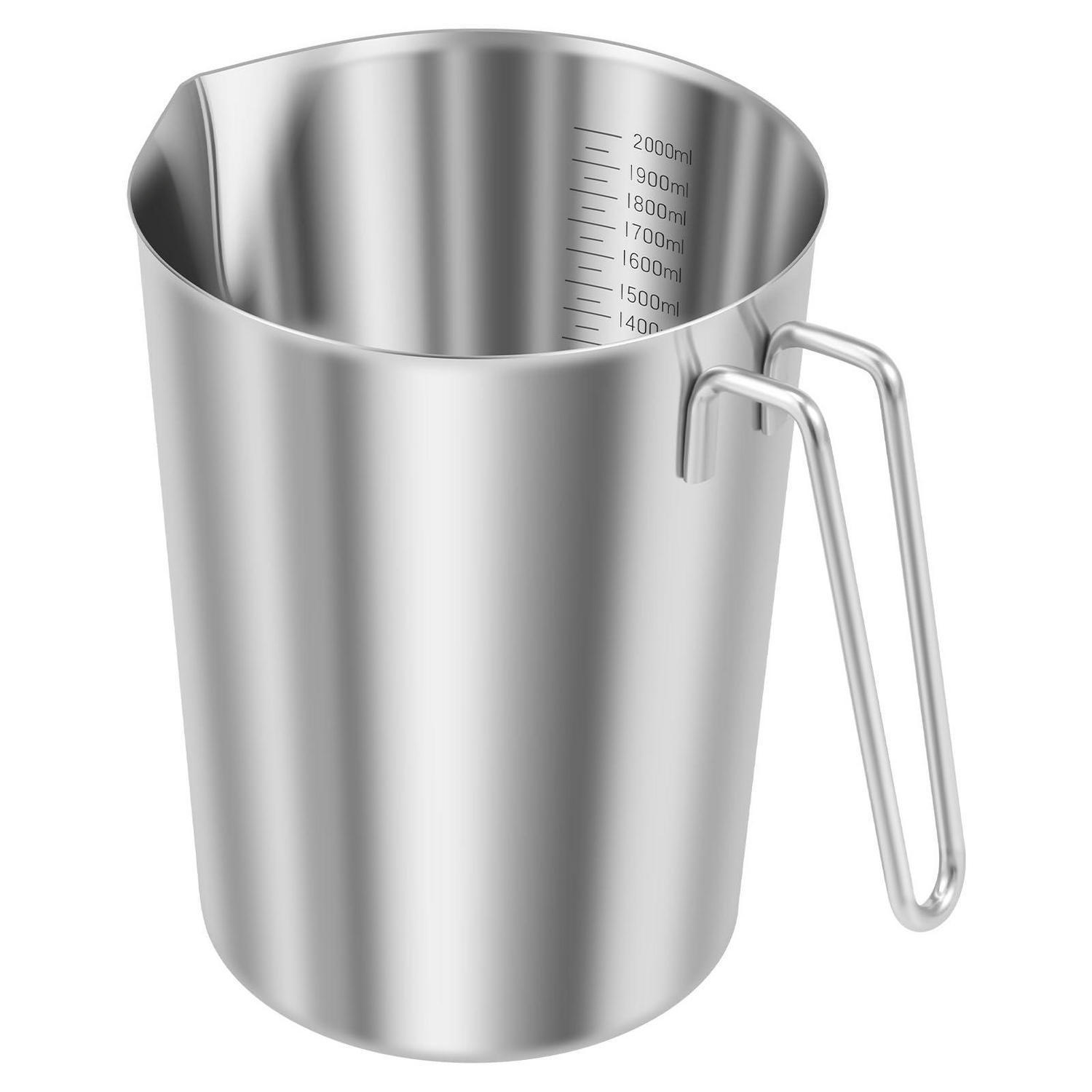 MESSBECHER Edelstahl 2000 ml mit Griff und Ausgießlippe - Silberfarben, Metall (2L)
