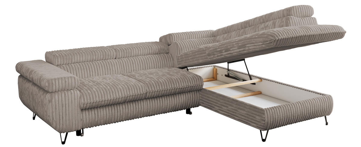 ECKSOFA PETER L Hellbraun Cord - Rechts Seite - Hellbraun/Schwarz, Textil/Metall (273/208cm) - MKS