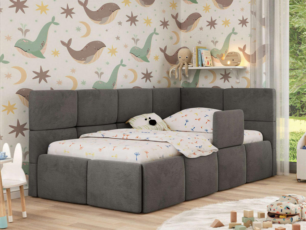 DĚTSKÁ POSTEL ARVO ALTA 90/200 - Šedá Samet - Pravá - šedá, textil (90/200cm) - MKS