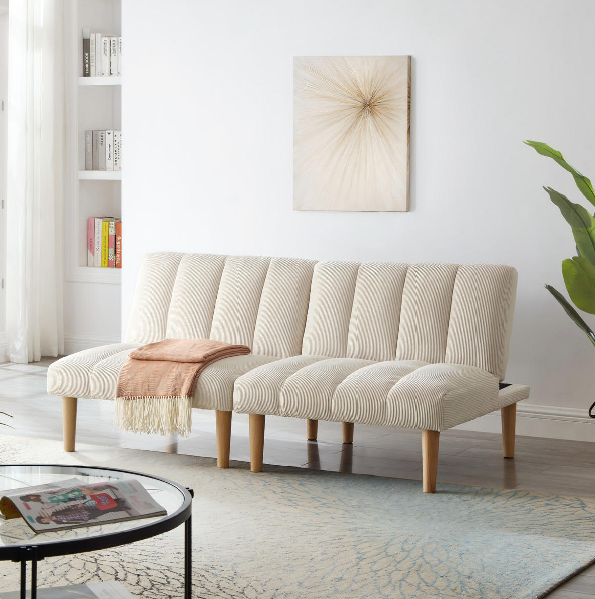 SCHLAFSOFA 3-fach verstellbar Corduroy Beige - Beige, Holzwerkstoff (167/72/82cm) - Meubliv