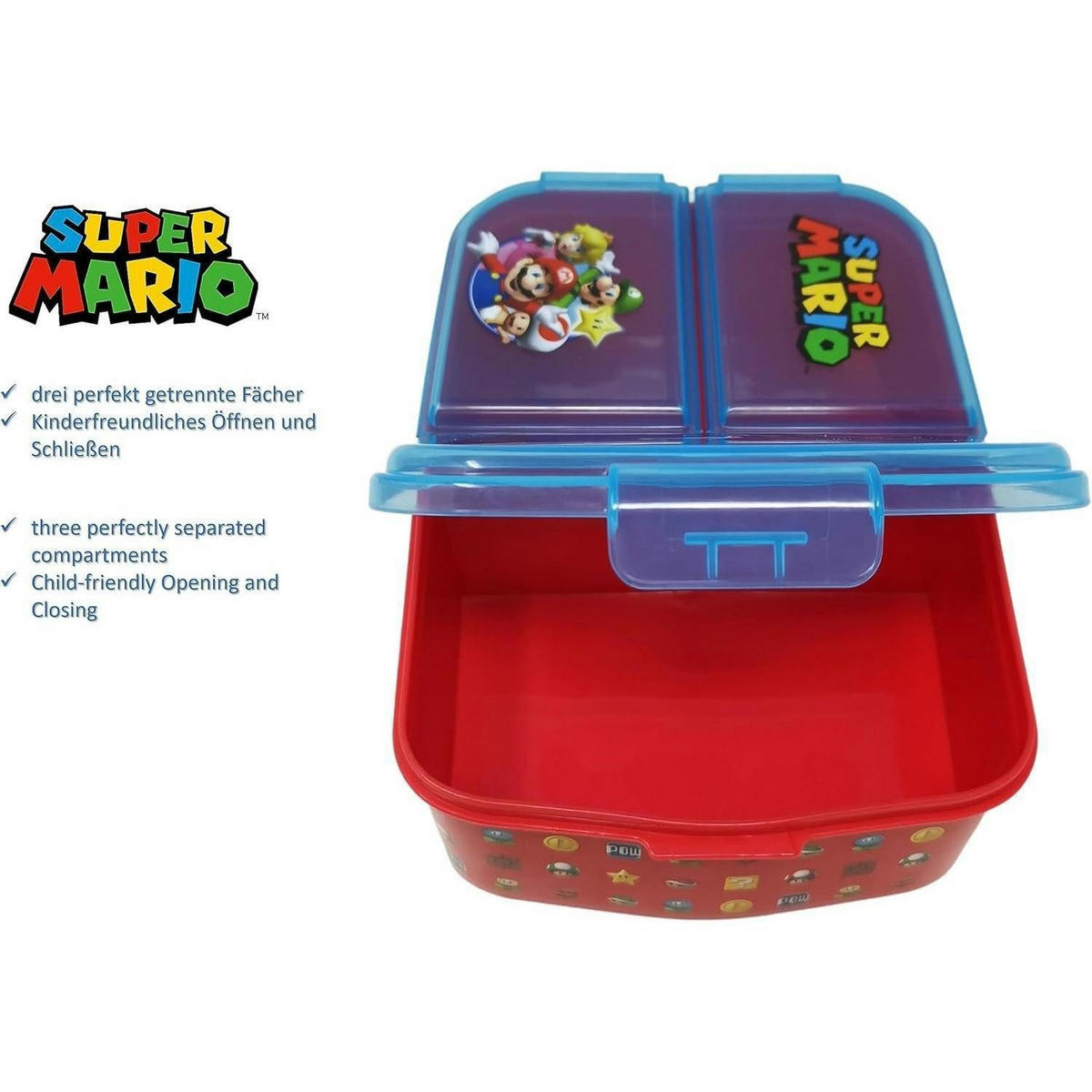 BROTDOSE mit Fächern Super Mario Kunststoff BPA frei - Multicolor, Kunststoff (14/7/18cm)