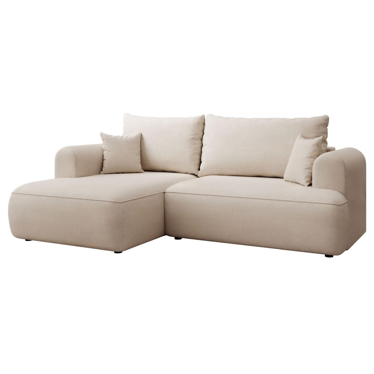 ECKSCHLAFSOFA Ovo Mini Creme Easy-Clean-Chenille-Bezug - Creme/Schwarz, Kunststoff/Textil (238/156cm) - Selsey