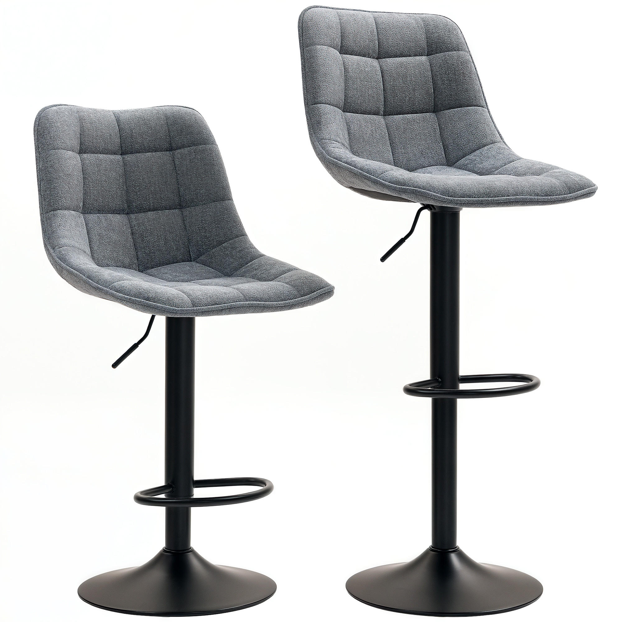 BARHOCKER 2er-Set, Gepolstert Barstuhl mit Lehne, Chenille-Optik Dunkelgrau - Dunkelgrau, Kunststoff (47/117/53cm) - HOMCOM