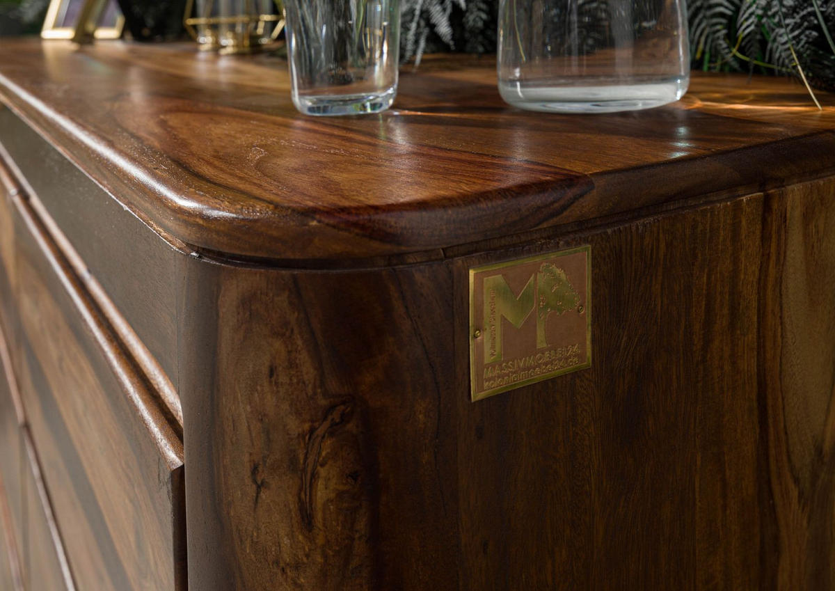 SIDEBOARD Sheesham 185x40x80 walnuss gewachst TORONTO #202 - Walnussfarben, Holzwerkstoff (185/80/40cm)
