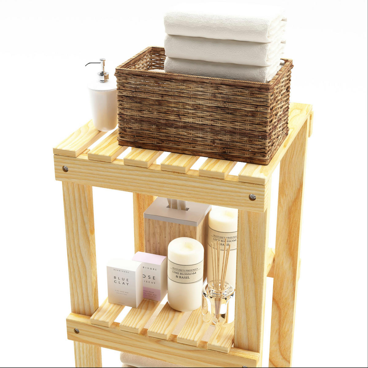 BADEZIMMERREGAL Kinnula - Naturfarben, Holz (30/110/30cm) - [en.casa]