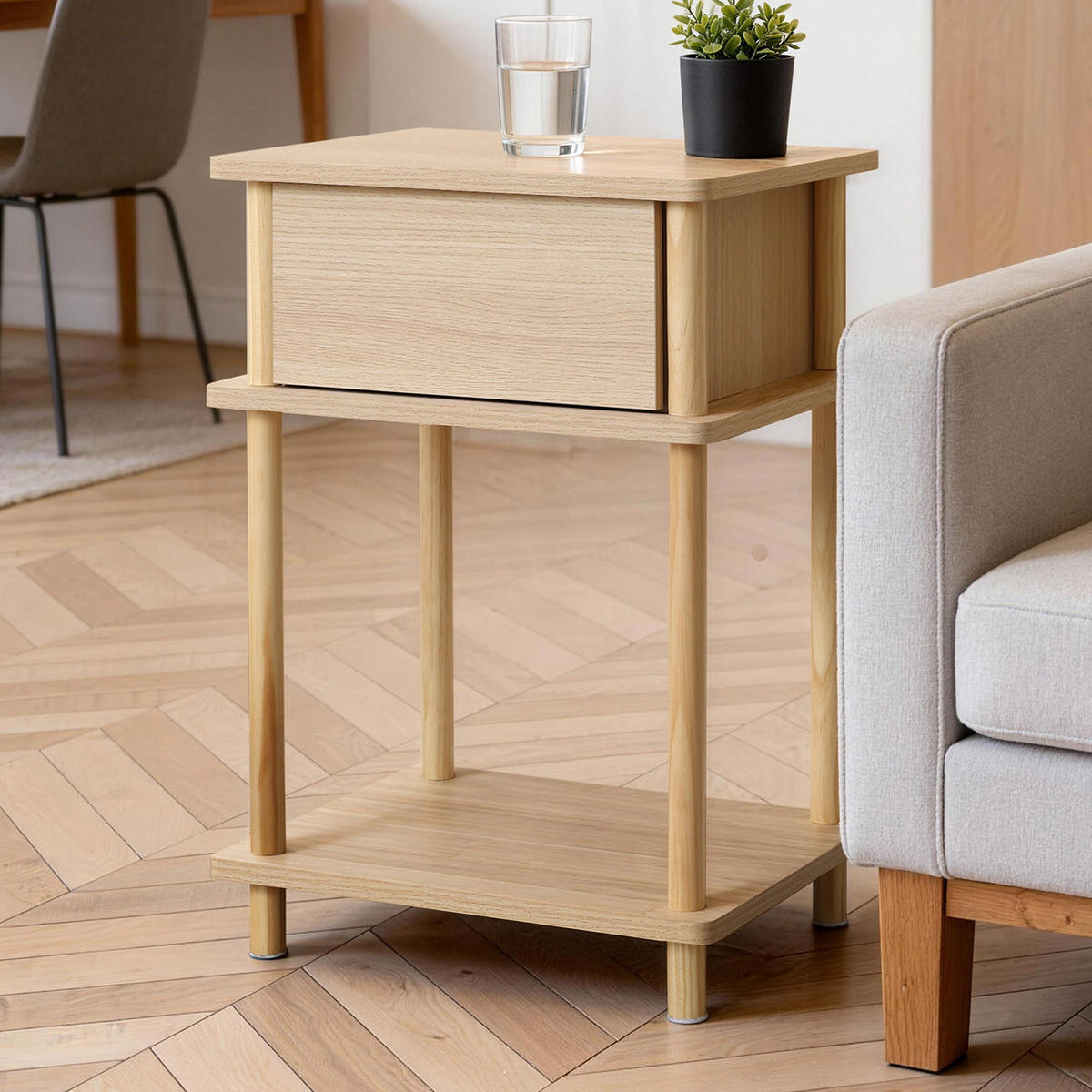 NACHTTISCH Holz mit Schublade | B40 x T35 x H60 cm - Naturfarben, Holz/Holzwerkstoff (40/60/30cm) - Hometopia