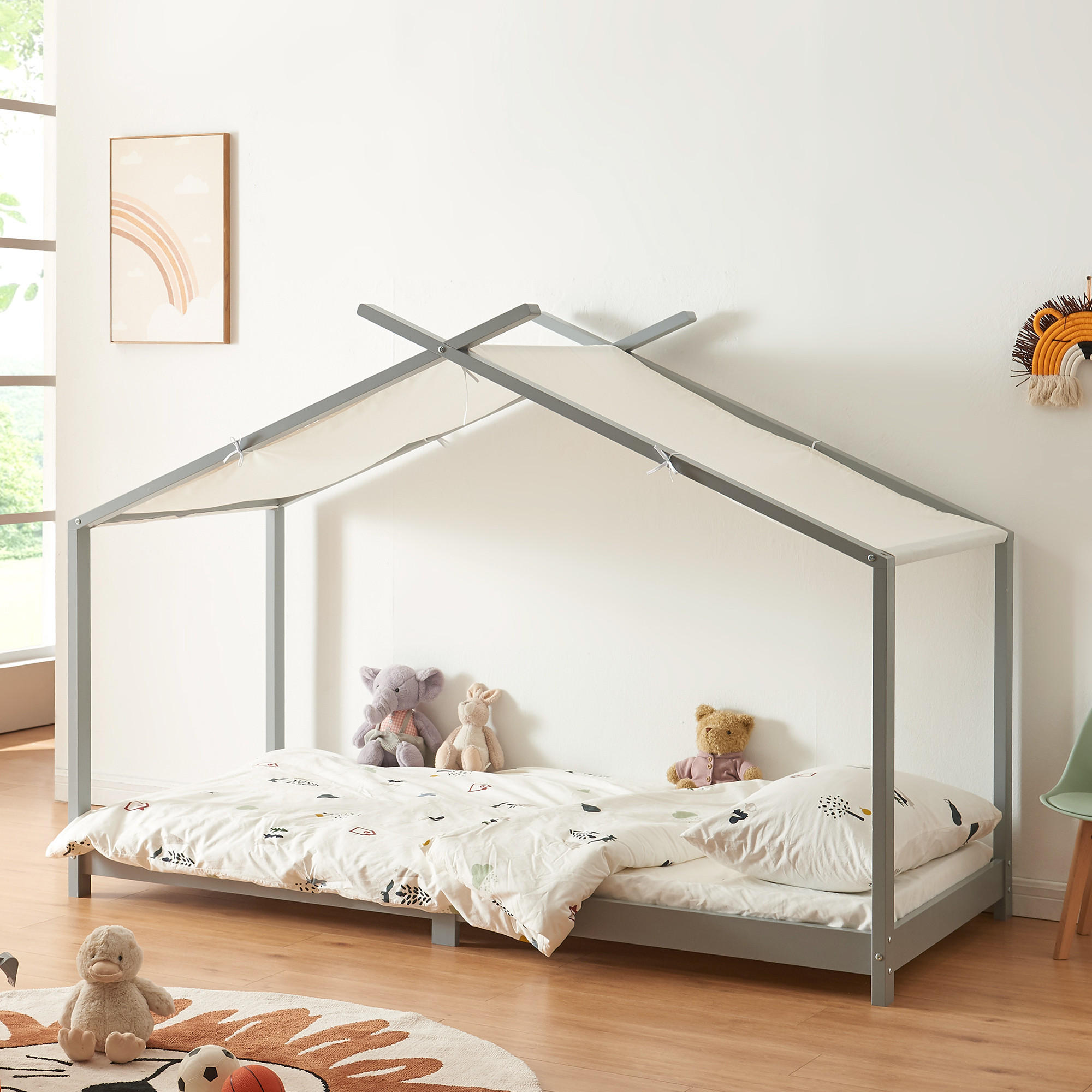 HAUSBETT Brome - Grau, Holz/Textil (90/200cm) - [en.casa]