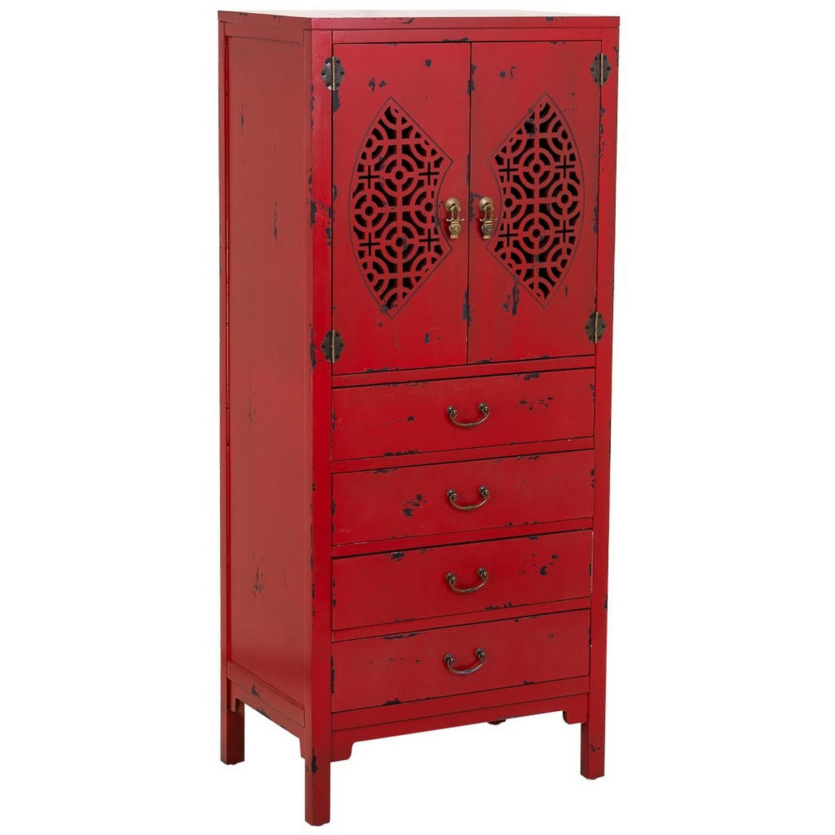 HOLZSCHRANK mit 4 schubladen und 2 türen 60x40x140 cm rot - Rot, Holz (60/140/40cm) - Wanderlust
