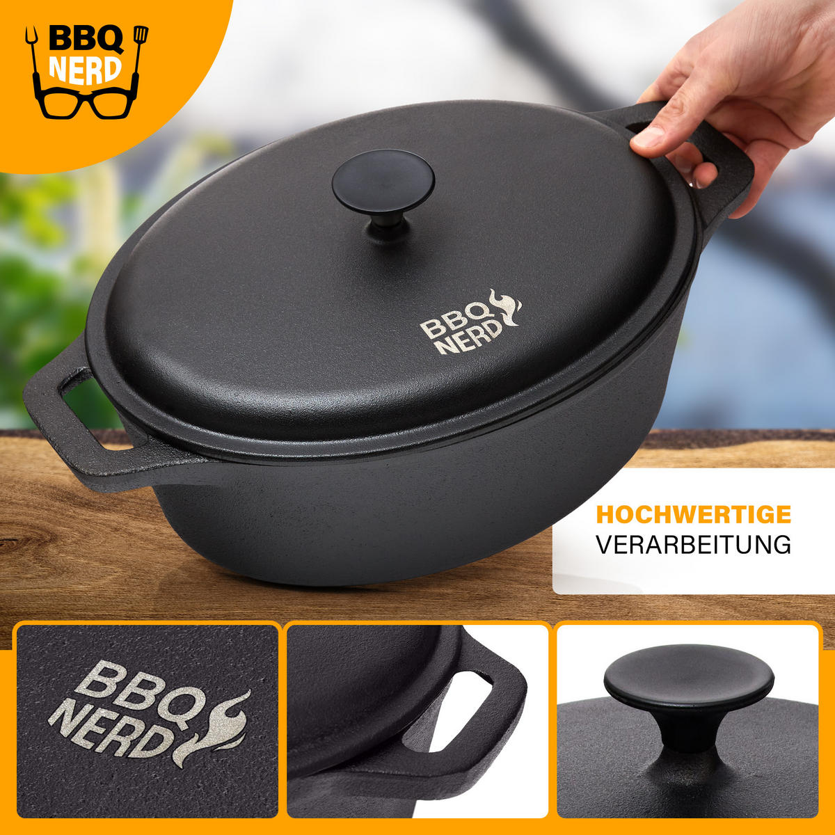 BRÄTER Gusseisen oval, 33x26cm 6,4L Topf Cocotte Gusstopf - Schwarz, Metall (28/14/40cm) - BBQ Nerd