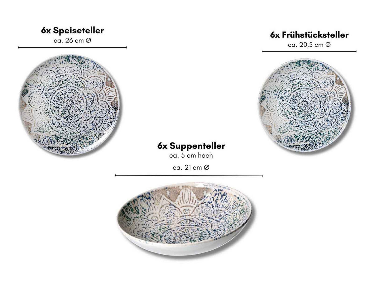 TAFEL-SET Luigi bunt 18er Set - Multicolor, Keramik (30/44/39cm) - Ritzenhoff Breker