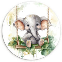 WANDBILD Elefant - Tier - Kinder - Dschungel 60x60 cm - Hellgrau, Kunststoff (60/60cm) - MuchoWow