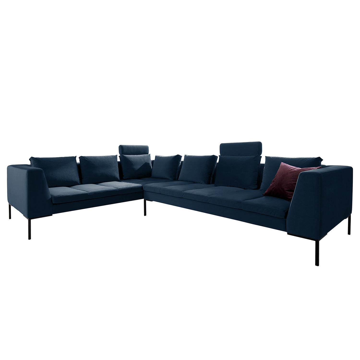ECKSOFA mit Rundecke XL - Samt - Chromfarben/Dunkelblau, Textil/Metall (319/238cm) - home24