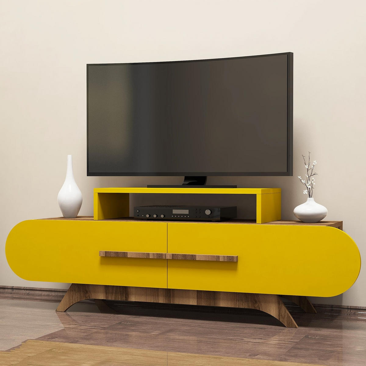 TV-MÖBEL Rose Nussbaum-Gelb - Gelb/Nussbaumfarben, Holzwerkstoff (145/49/36cm) - Habitat Garten