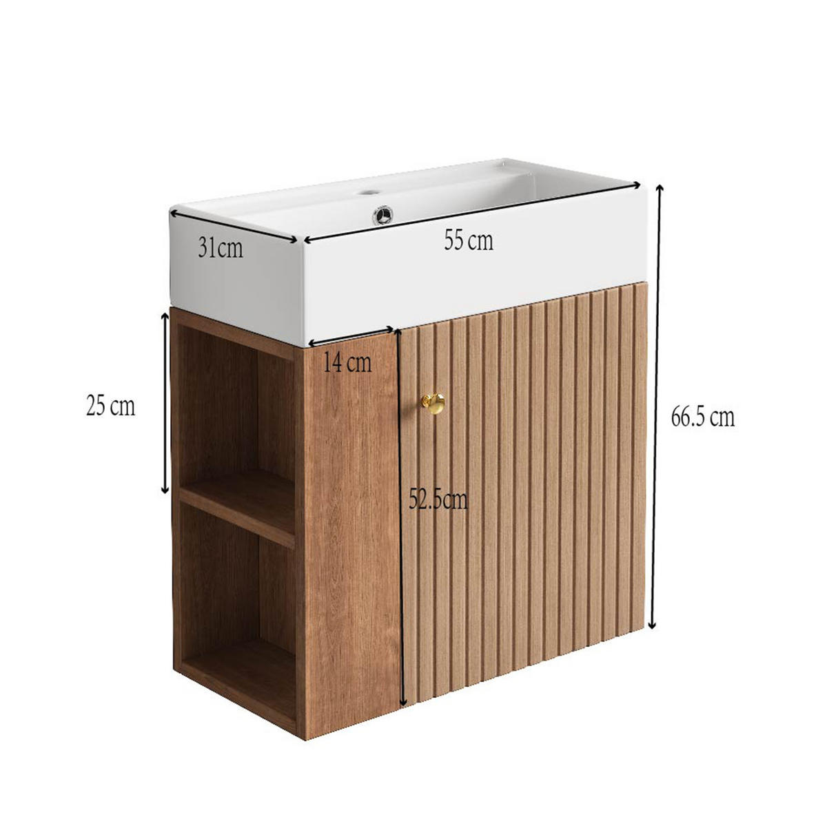 WASCHBECKENUNTERSCHRANK 55 cm mit Keramikbecken Braun - Braun, Holzwerkstoff (31/66.5/55cm) - Beauniv