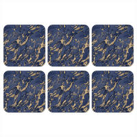 GLASUNTERSETZER 6er-Set Blau - Gold - Muster - Marmor 10x10 cm - Dunkelblau, Naturmaterialien (10/0.2cm) - MuchoWow