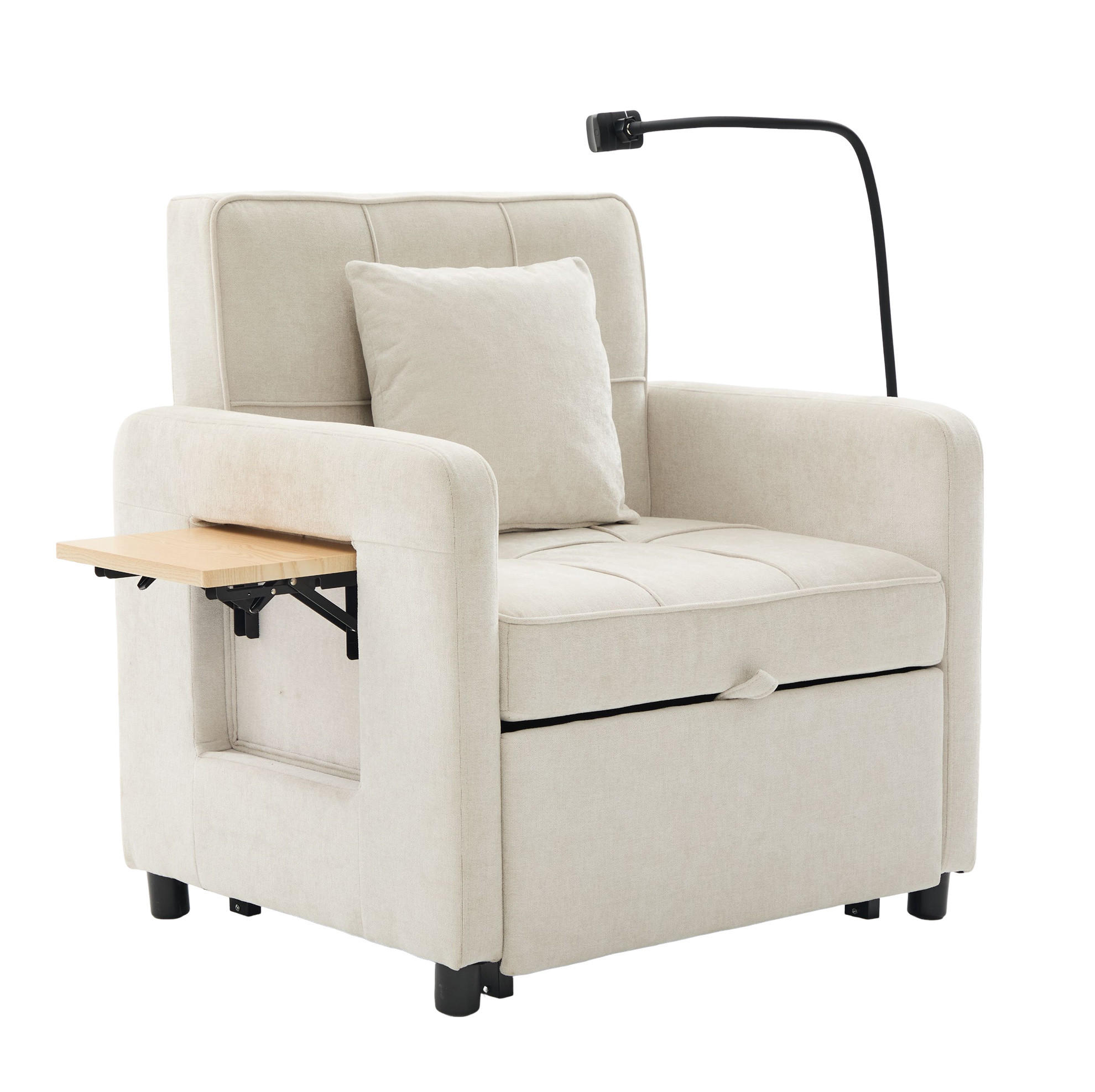 SCHLAFSESSEL 167/79/83 cm Beige aus Chenille mit verstellbarer Rückenlehne und Stauraum - Beige, Textil (79/83/167cm) - OKWISH