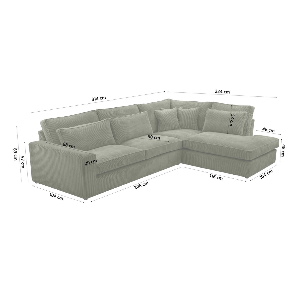 ECKSOFA CAMBO Ohne Schlaffunktion, Grün - Grün, Textil (314/224cm) - Fedve