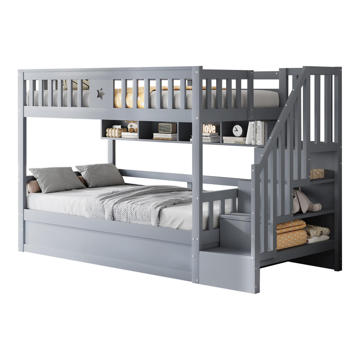 ETAGENBETT Hochbett Grau 90x200cm - Grau, Holz (90/200cm) - ComfortXL