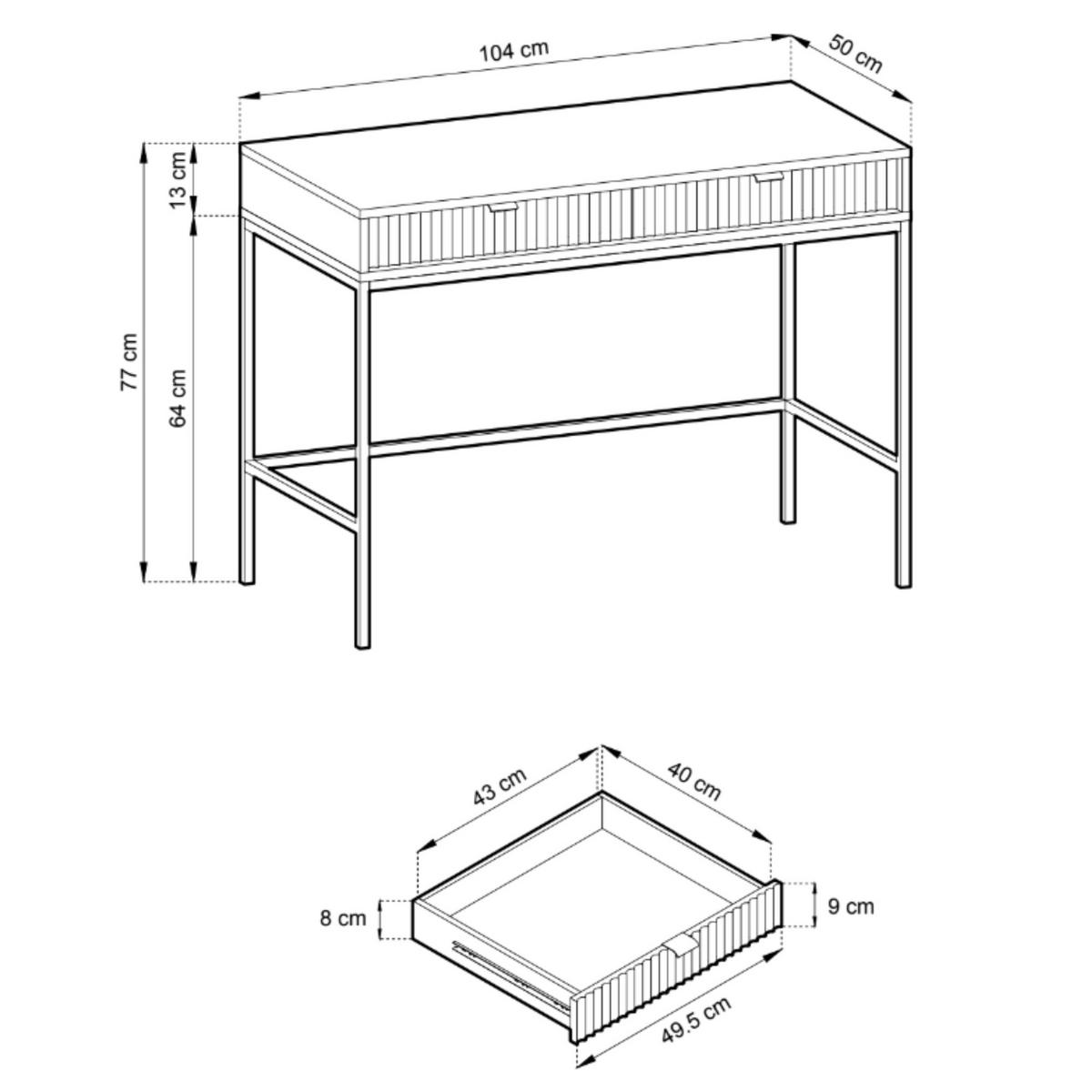 GRÜNER Moderner Geriffelter Konsolentisch KIOTO T2SZ (Schwarzes Gestell, Vollauszug) - Schwarz/Grün, Holzwerkstoff/Metall (50/104/77cm) - Ravio