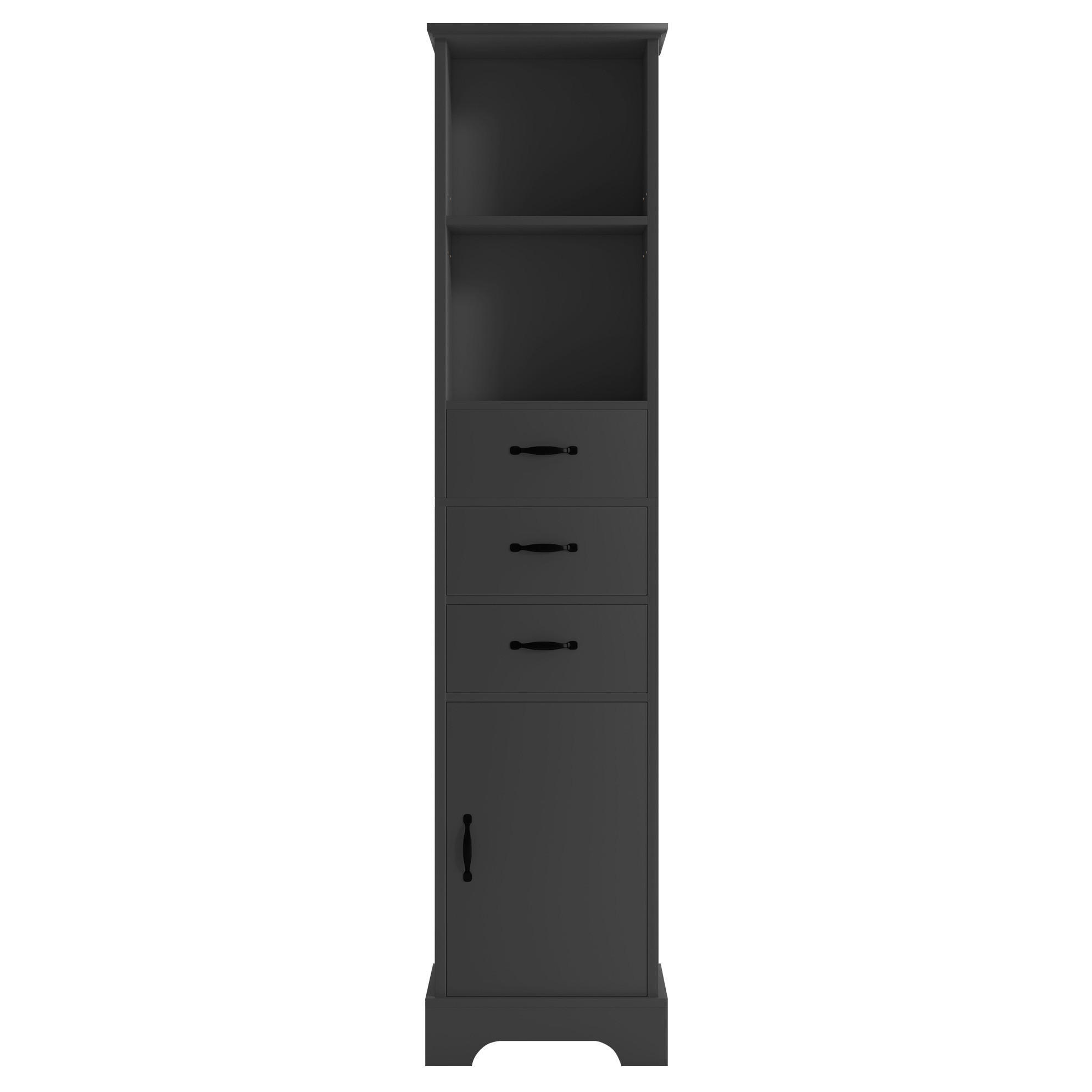 BADEZIMMERSCHRANK mit 3 Schubladen 38 x 26 x 172,5 cm Schwarz - Schwarz, Holzwerkstoff (26/172.5/38cm) - Beauniv