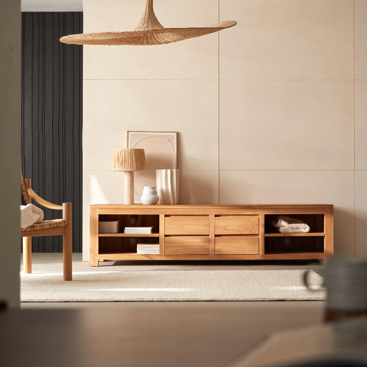 TV-SCHRANK Patio Natur aus Teak - Naturfarben, Holz (200/50/50cm) - Tikamoon