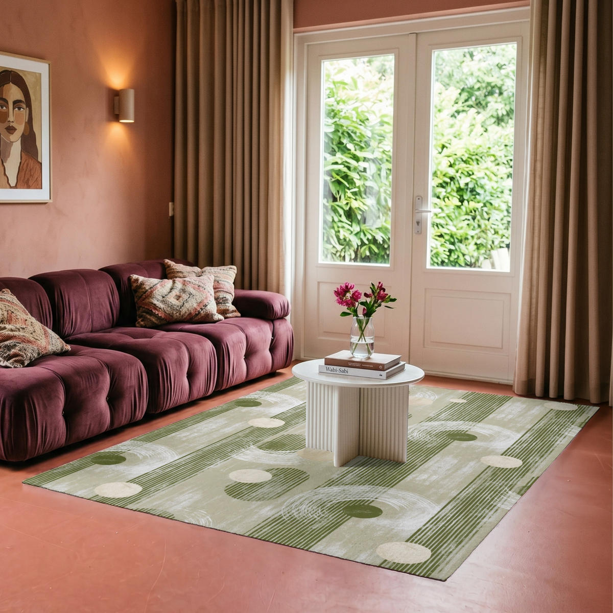 KOBERCE - Umelecké - Moderné - Zelené - 150x230 cm - olivovozelená, textil/plast (150/0.4cm) - OnlyWow