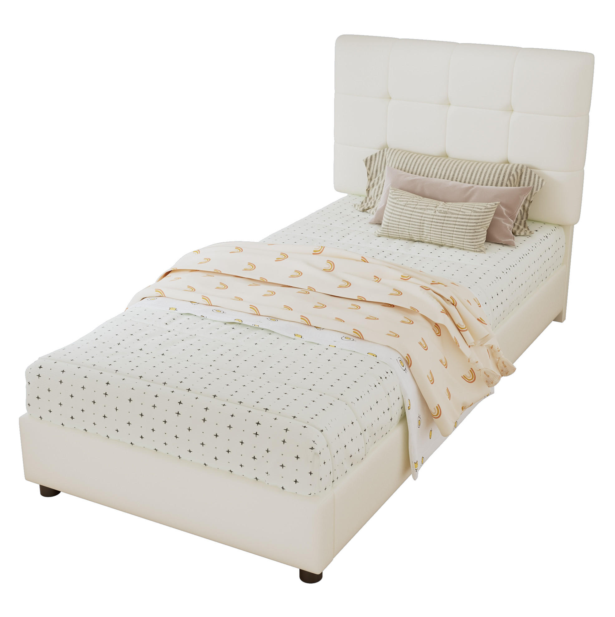 DJEČJI tapecirani krevet 90/200 cm bež od drva s naslonom i mekim zaštitnim rubovima - bež, drvni materijal (90/200cm) - OKWISH
