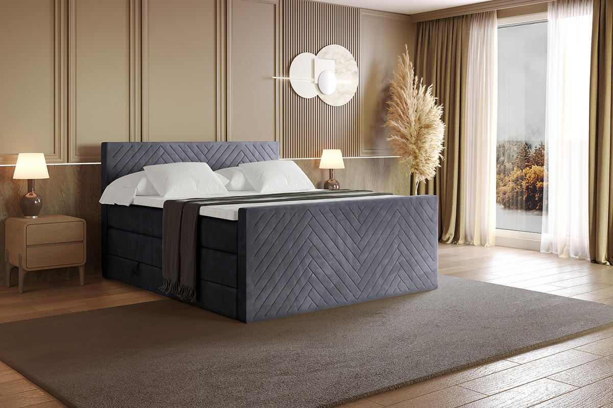 BOXSPRINGBETT mit Matratze und Lattenrost - VEXA-Z KING-160x200 - Dunkelgrau Casablanca - Dunkelgrau, Holzwerkstoff (160/200cm) - ALTDECOR