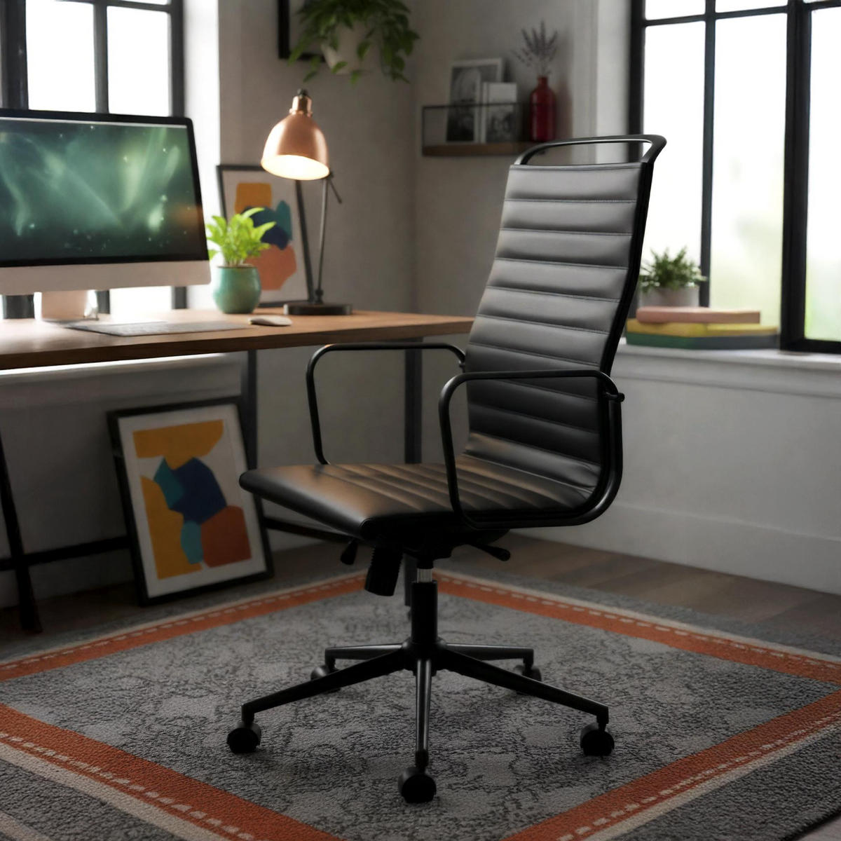 DREHSTUHL Lederlook Schwarz - Schwarz, Textil/Metall (65/120/70cm) - CLP