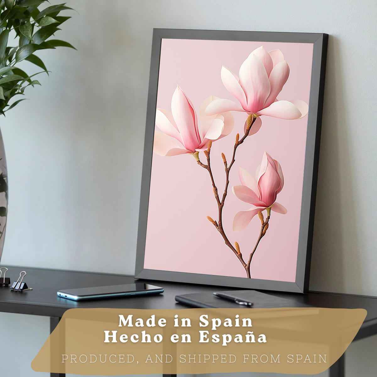 PLAKAT Sada 3 Fuchsia Pink A4 Černý rám - černá, papír (29.7/1/21cm) - Nacnic