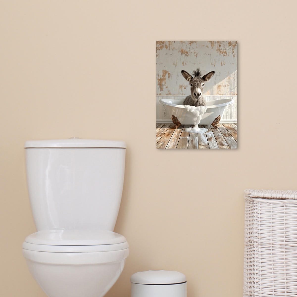 LEINWANDBILD Esel - Tiere - Badewanne - Schaumstoff 30x40 cm - Weiß, Textil (30/40cm) - MuchoWow